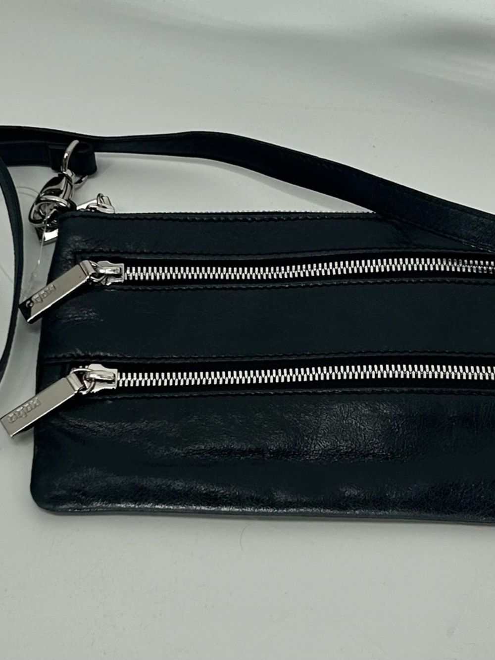 HOBO INTERNATIONAL black leather 3 zipper convertible bag small crossbody